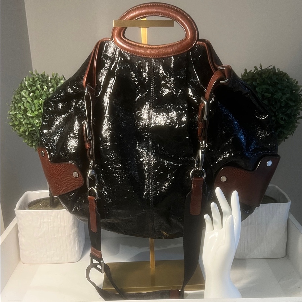 Marni Black and Brown Patent Leather Tote